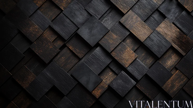 Dark wooden 3D geometric wall pattern with woven texture.
