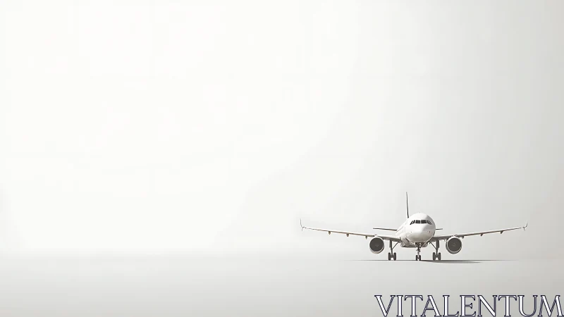 Minimalist front view of commercial jet in high-key space