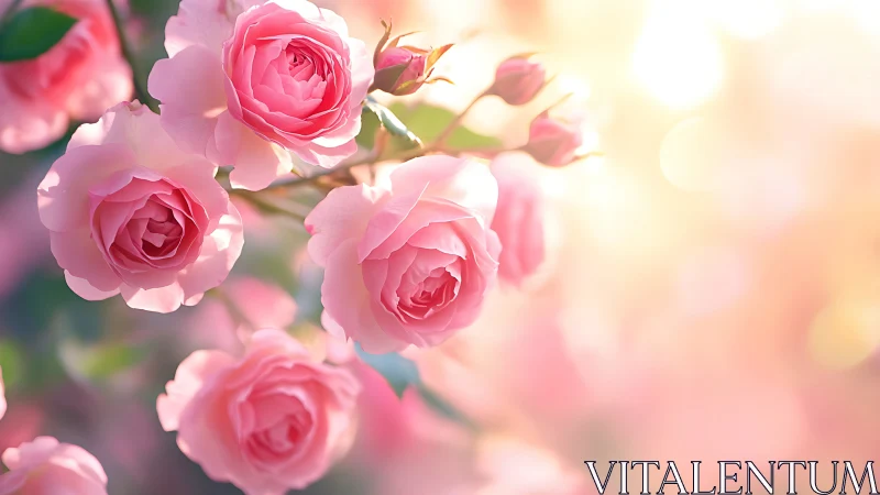Pink garden roses displaying full bloom morphology with soft bokeh background rendering.