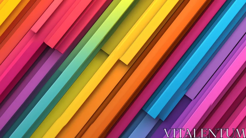 Diagonal rainbow planks form bold geometric abstraction.