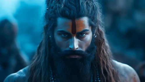 Stoic ascetic portrait rendered in cool cinematic lighting