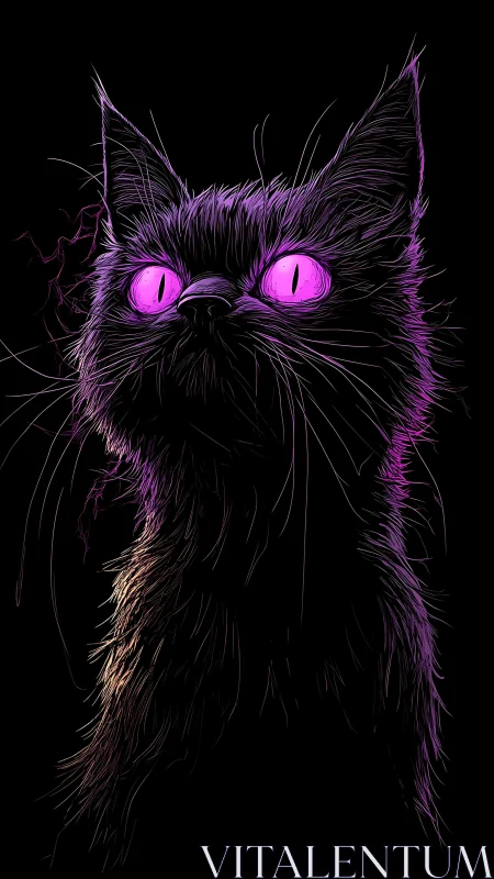 Neon-eyed midnight cat crackling with electric mischief.