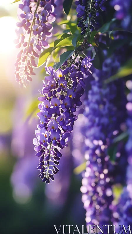 Purple Wisteria Cascades in Golden Sunlight.