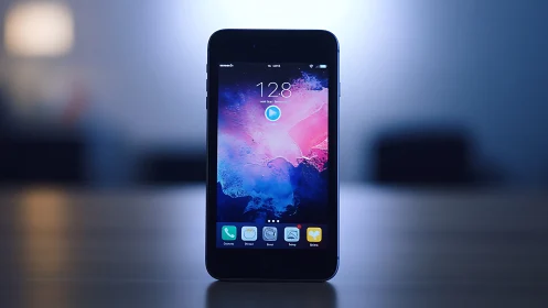 Smartphone displaying vibrant gradient wallpaper with app icons