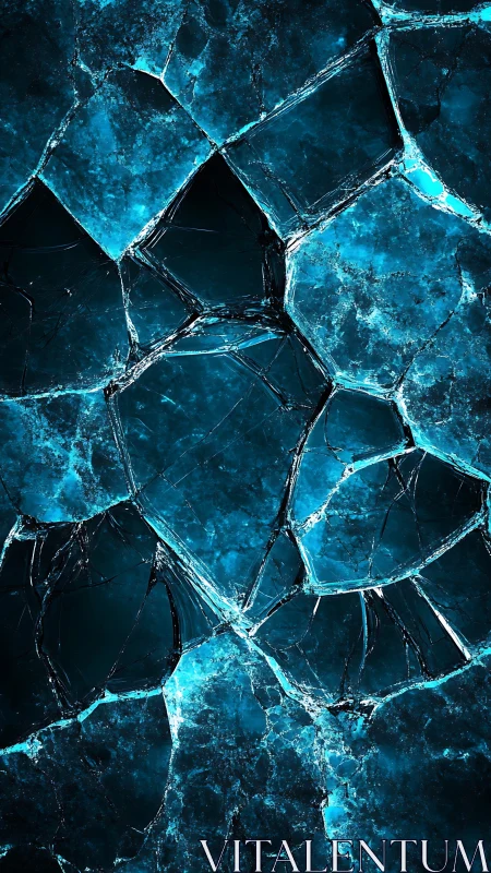 Shattered blue glass glows with icy futuristic tension