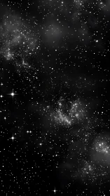 Dense star field with scattered nebulous dust clouds in space.