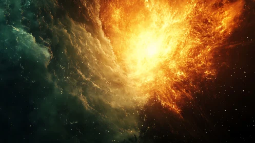 Turbulent stellar nebula interface with eruptive plasma core.