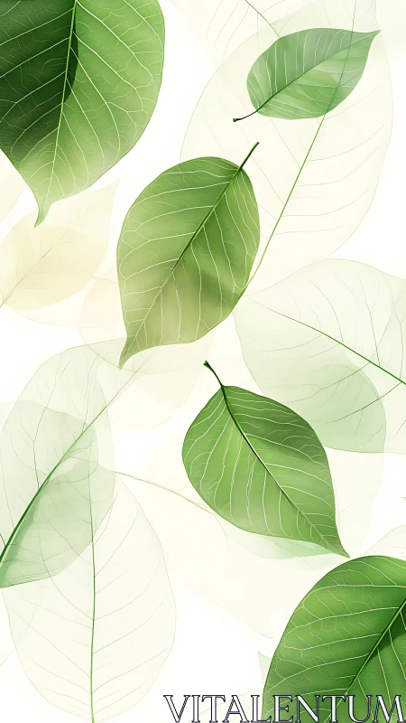 Translucent green leaves overlap in soft botanical pattern