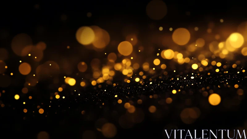 Golden bokeh lights with dark background, abstract festive style.