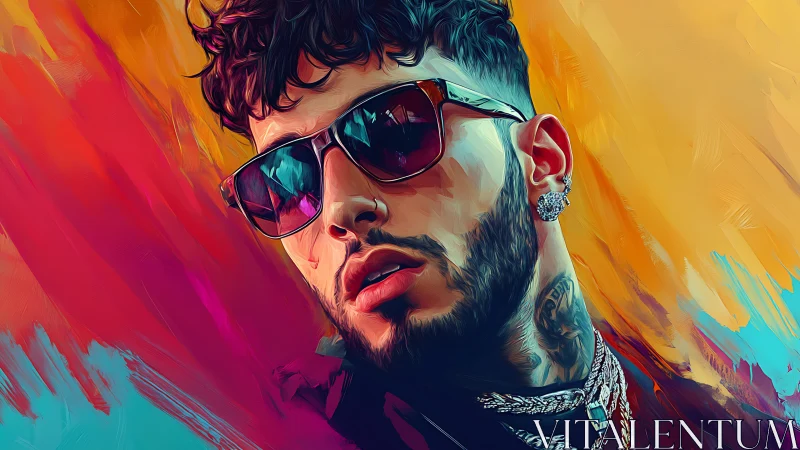 Neon-slick portrait of a street king bathed in blazing color.