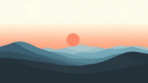 Soft sunrise drifting over layered blue mountain waves.