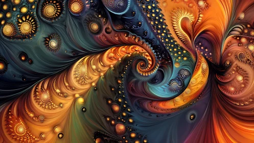 Fractal spirals form luminous vortices in multicolored digital space