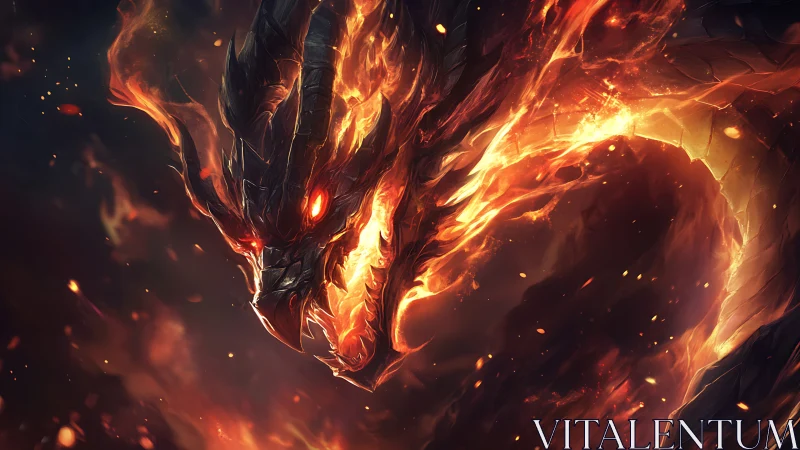 Flaming dragon head and neck rendered in detailed digital art