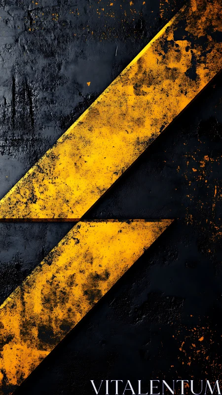 Rugged yellow slashes cut through a dark industrial wall