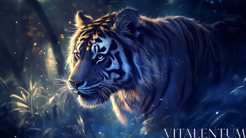 Digital rendering depicts striped tiger in low light environment