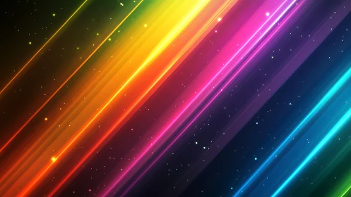 Diagonal multicolor light streaks on dark starry background.