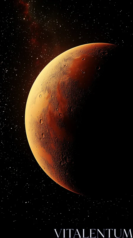 Rendered planetary hemisphere shows cratered surface in shadow