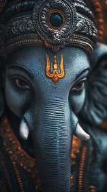 Close-up view shows detailed Ganesh statue face in focus