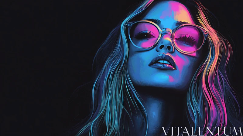 Neon-lit female portrait renders stylized cyber-noir chromatic glow