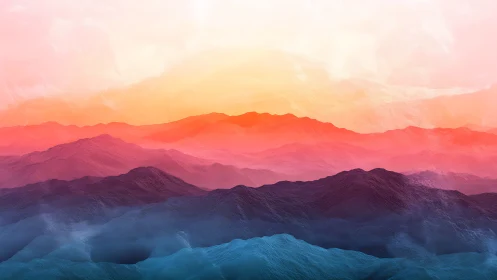 Layered digital terrain renders receding colored mountain ranges.