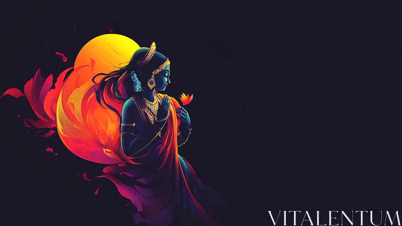 Radiant goddess portrait glows against deep cosmic night