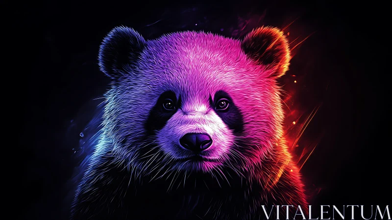 Glowing neon panda portrait in vibrant cosmic colors.