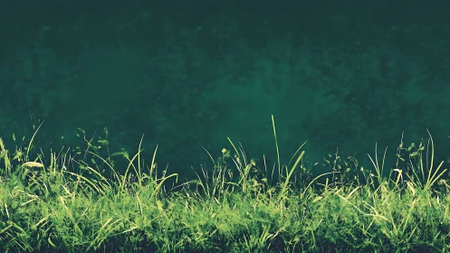 Soft twilight meadow of wild grass against deep teal sky.