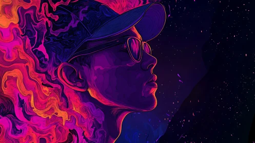 Neon portrait profile with swirling magenta vapor field.