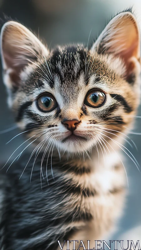 Tabby Kitten with Striking Amber Eyes Close-Up.