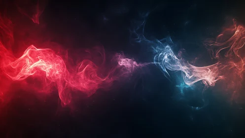 Red and blue energy wisps on dark abstract background.