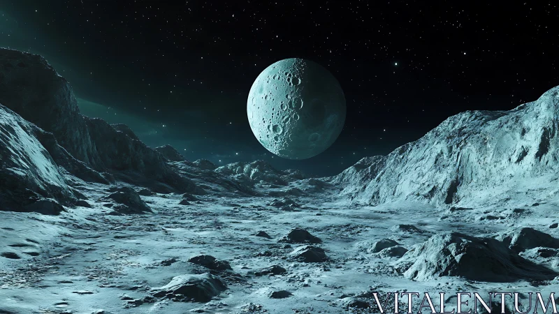 Craters on icy lunar surface under large cratered moon