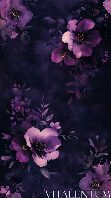 Purple and Pink Flowers Against Dark Background