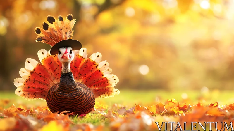 Dapper Peacock Struts Into Autumn's Gilded Stage.
