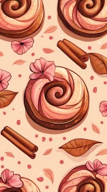 Spiced cinnamon rolls swirl with rosy frosting and petals.
