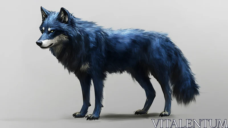 Majestic blue wolf stands poised in a minimalist studio scene