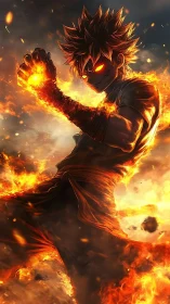 Flame-eyed anime warrior channels explosive fire power