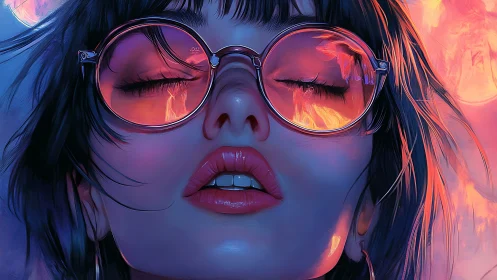 Neon dreams smolder behind rose lenses and closed eyes