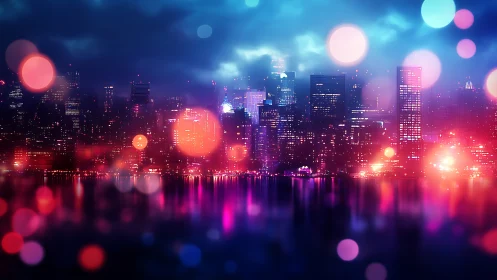 Midnight bokeh drapes a neon city in dreamy reflections