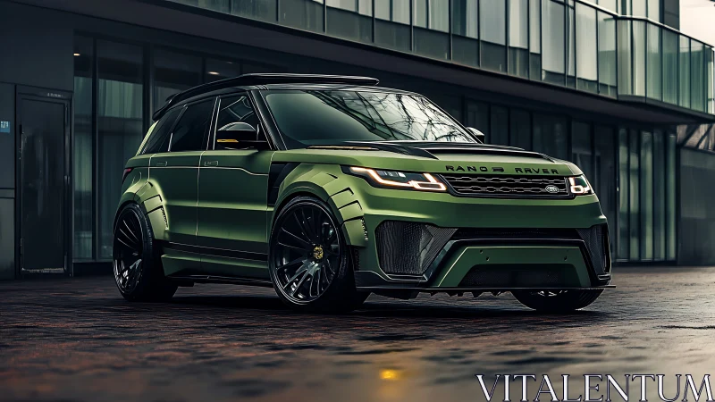 Widebody matte green SUV render emphasizes aggressive aero geometry