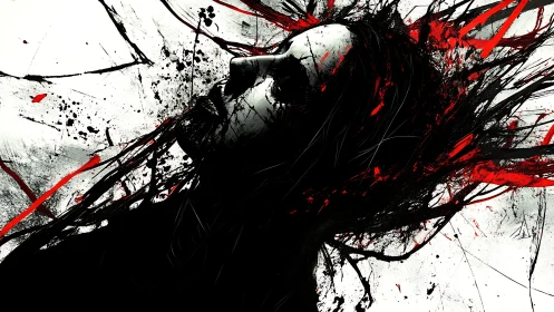 Expressionist portrait with explosive ink splatter dynamics.