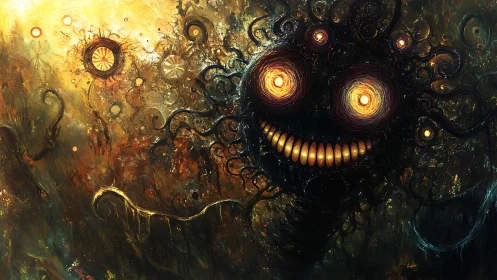 Luminescent vortex entity with tentacular void body in chaos