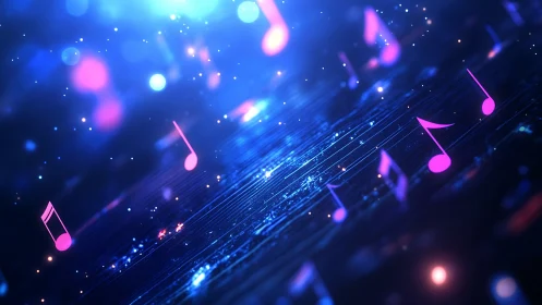 Glowing music notes drifting through a dreamy digital night.