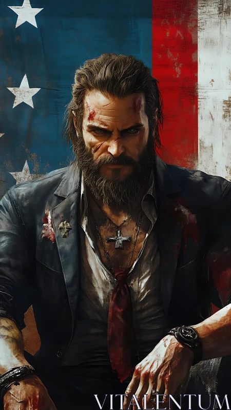 Battle-worn suited antihero rendered in gritty digital painting detail