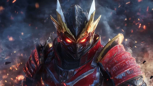 Armored fire knight renders with emissive eyes and metallic shaders