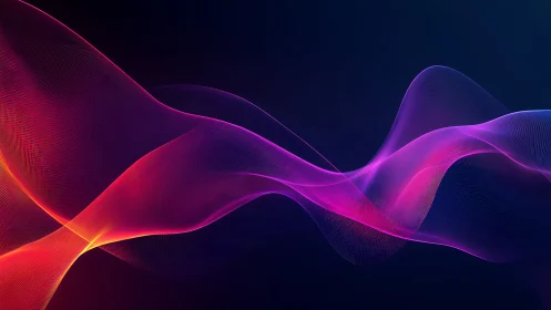 Colorful neon waveforms curve across a dark gradient field