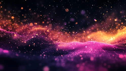 Luminous magenta particle dunes with nebular bokeh field.