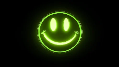 Neon green smiley emblem with glossy radial glow effect.