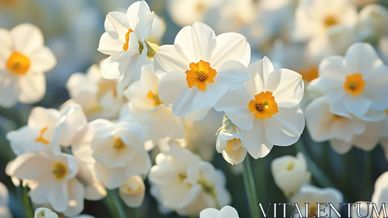 White Daffodils with Golden Cups in Full Bloom.
