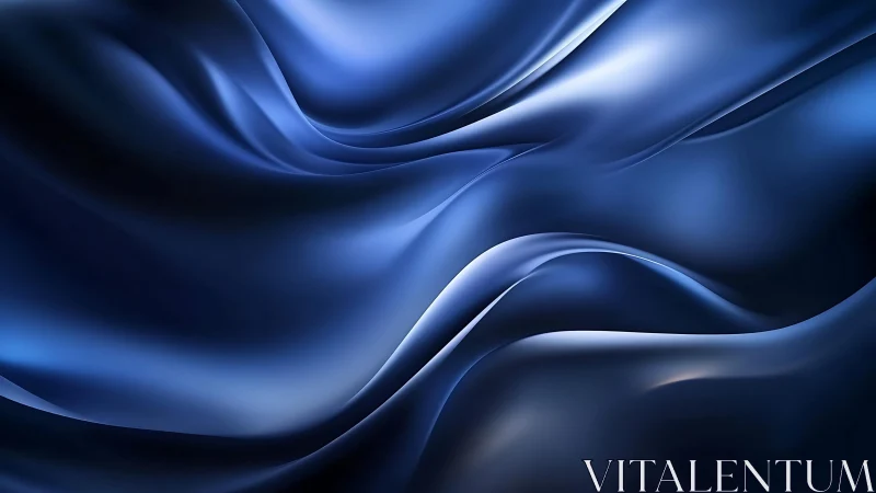 Flowing Blue Satin Abstract Background with Smooth Light Effects.