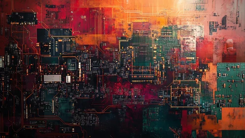 Circuit metropolis glows in layered neon heat and shadow